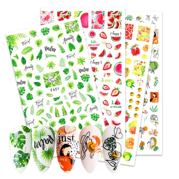 

1 Pcs Summer Fruits leaves Nail Sticker 3D Self Adhesive Decal Watermelon Strawberry Flower Cartoon Nail Slider Tip Manicure New