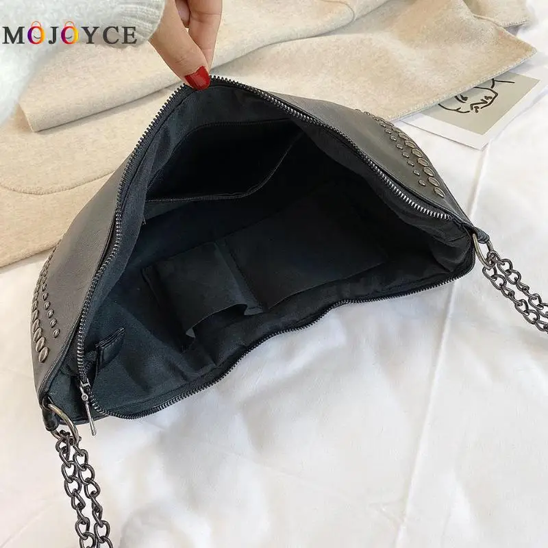 Женская сумка через плечо из искусственной кожи, модная, с заклепками, полукруг, на плечо, сумка-мессенджер, женская сумка-хобо