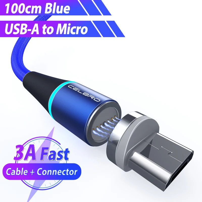 Кабель Usb type C Магнитный Micro Usb провод для быстрого заряда для BlackBerry KEY2 Evolve X Motion OPPO VOOC Flash Quick Charge QC 3,0 - Цвет: Blue For Micro USB