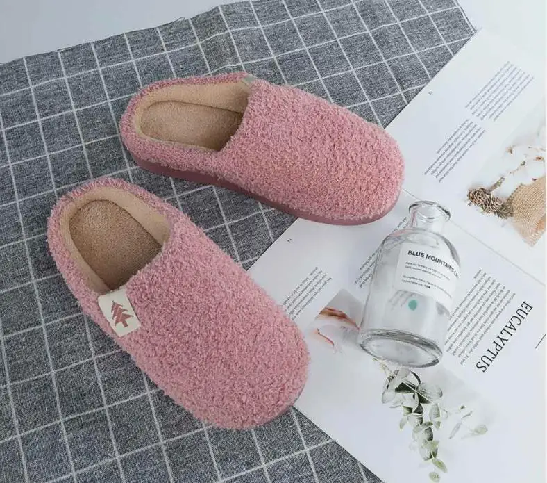 Original xiaomi household plush cotton slippers PVC non-slip soles winter warm slippers couple shoes smart - Цвет: Female pink 39-40