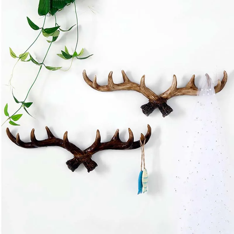 European Style Retro Antlers Hooks Wall Hanging Coat Hook Resin Sundries Hanger Wall Mounts Room Storage Racks Crafts Home Decor
