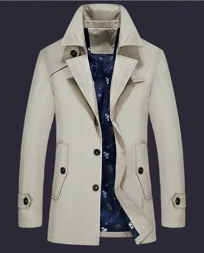 Men Trench Men Trench Jacket Men Fashion Brand Slim Fit Solid Color Lapel Long Overcoat Casual Trench Coat Male Jacket Thin