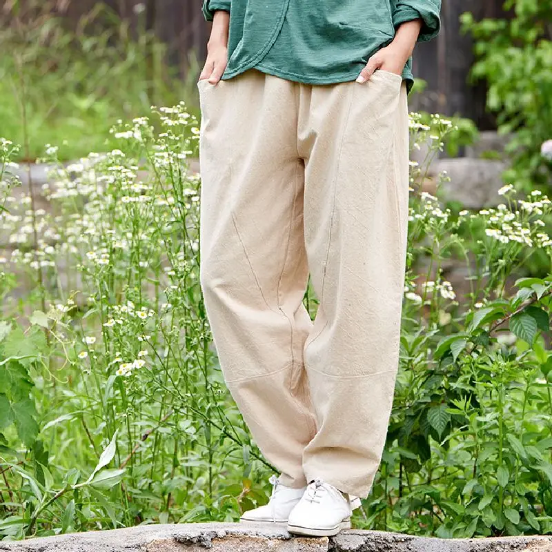 Брюки Слаксы из хлопка и льна с эластичным поясом|linen wide leg pants|wide pantstrousers loose |