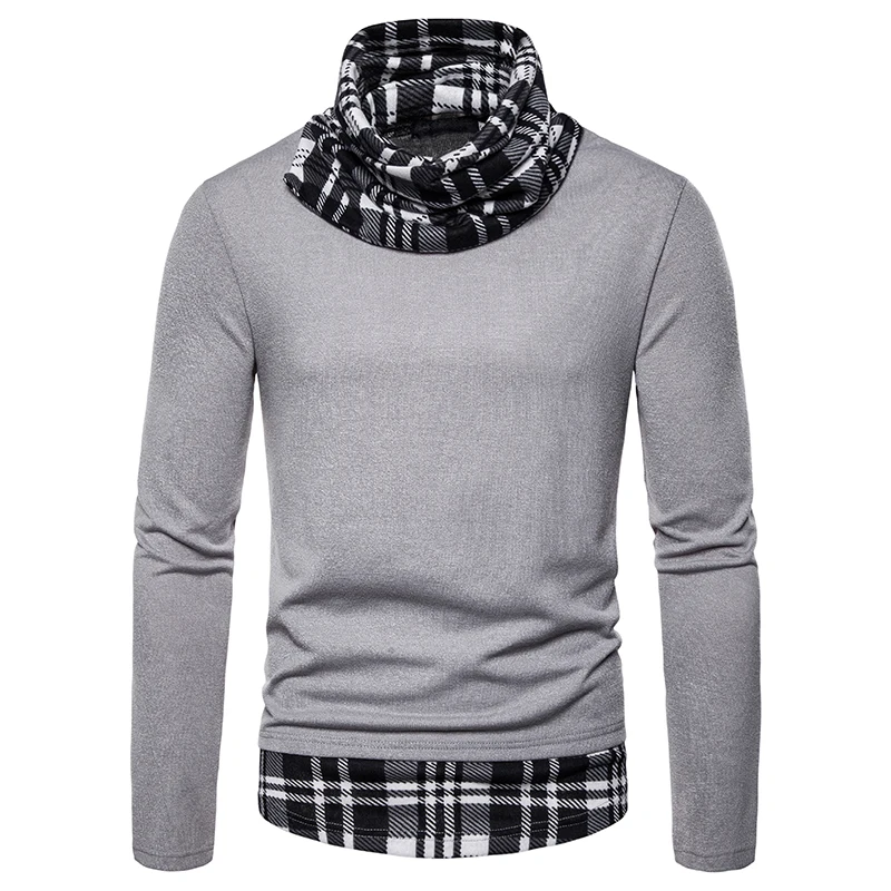 Pull Homme осенний брендовый мужской свитер с высоким воротником клетчатый пуловер в стиле пэчворк облегающий трикотажный мужской Рождественский свитер уличная одежда