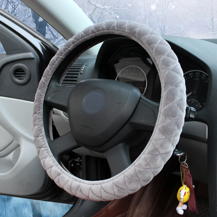 Универсальный чехол на руль, Плюшевые Чехлы рулевого колеса автомобиля, зимний искусственный мех, ручной набор, аксессуары для салона автомобиля - Название цвета: Crystal hair gray