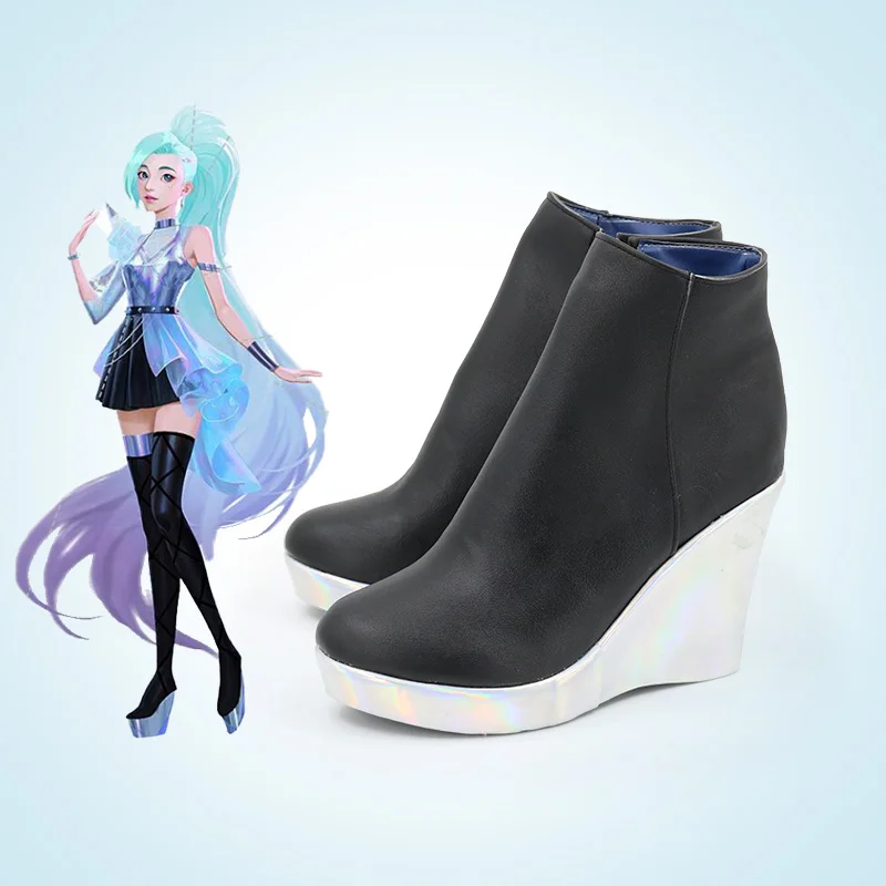 

LOL Seraphine 2020 New Skin Allout Cosplay Shoes Woman High Heels Boots Seraphine Cosplay Wig KDA ALL OUT Cosplay Long Wigs Hair