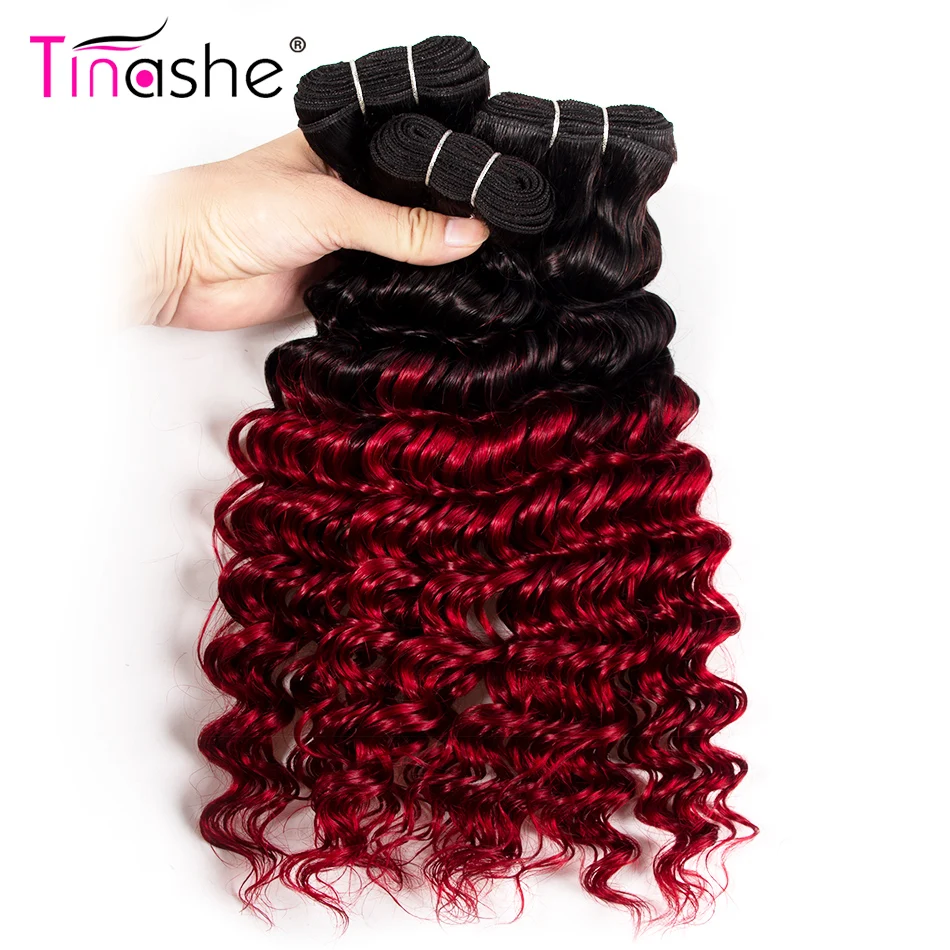 

Tinashe Hair Deep Wave Bundles 1B Red Ombre Bundles Remy Brazilian Human Hair Weave Extension Colored 1B Burgundy 3 Bundles