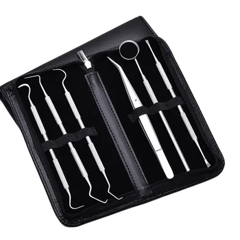 

6pcs Dental Kit Professional Surgical Dentist Tool Tweezer Cleaning Stain Remover Probe Mirror Oral Care Hygiene Stainless Steel