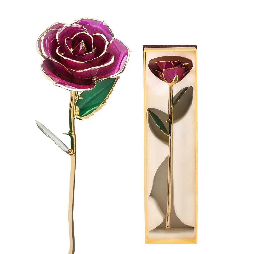 24 K золото роза роскошный фиолетовый цветок розы на День святого Валентина