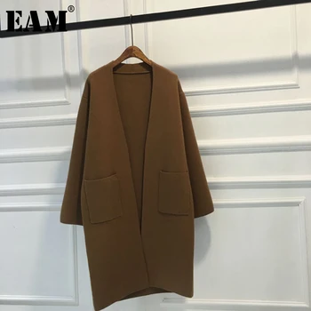 

[EAM] Big Size Multicolor Knitting Cardigan Sweater Loose Fit V-Neck Long Sleeve Women New Fashion Tide Autumn Winter 2020 1X363