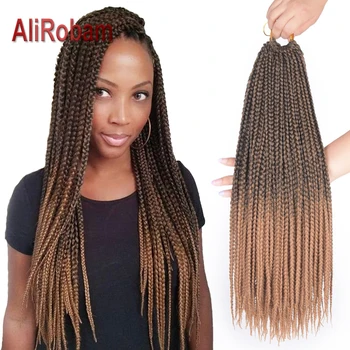 

AliRobam Box Braid Brown Crochet Hair Ombre Synthetic Braiding Hair Extensions Black Woman Braids 14 18 22 inch 22 strands/pack