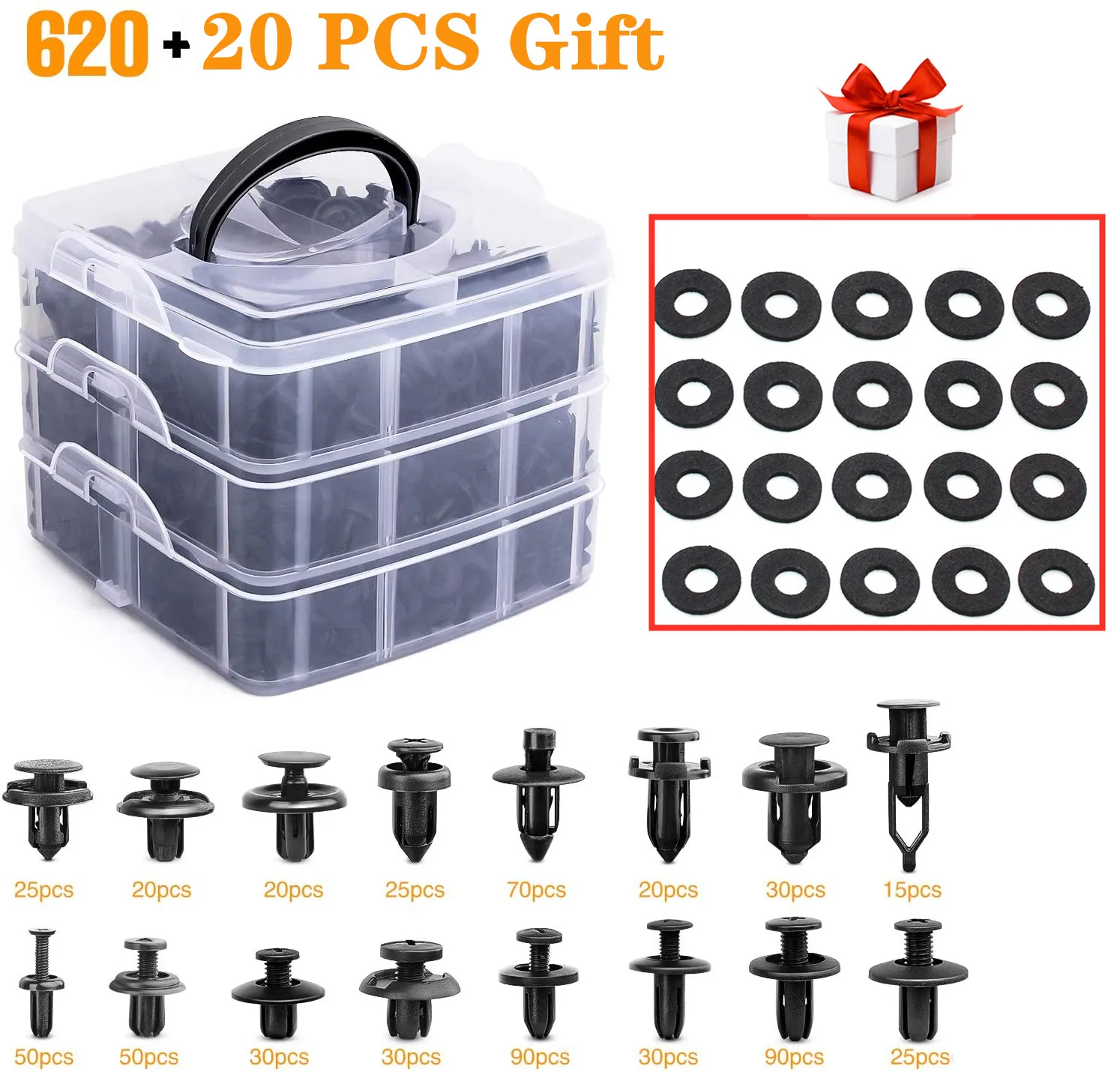 620 Pcs Fastener Clips Mixed Car Fasteners Door Trim Panel Auto Bumper Rivet Retainer Push Engine Cover Fender with Storage Box |