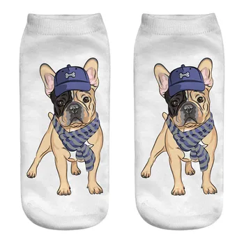 

3D Printed Dog Breathable Cotton Socks Women Spring Summer Casual Invisible Sock Female Comfortable Animals Lovely Chaussette