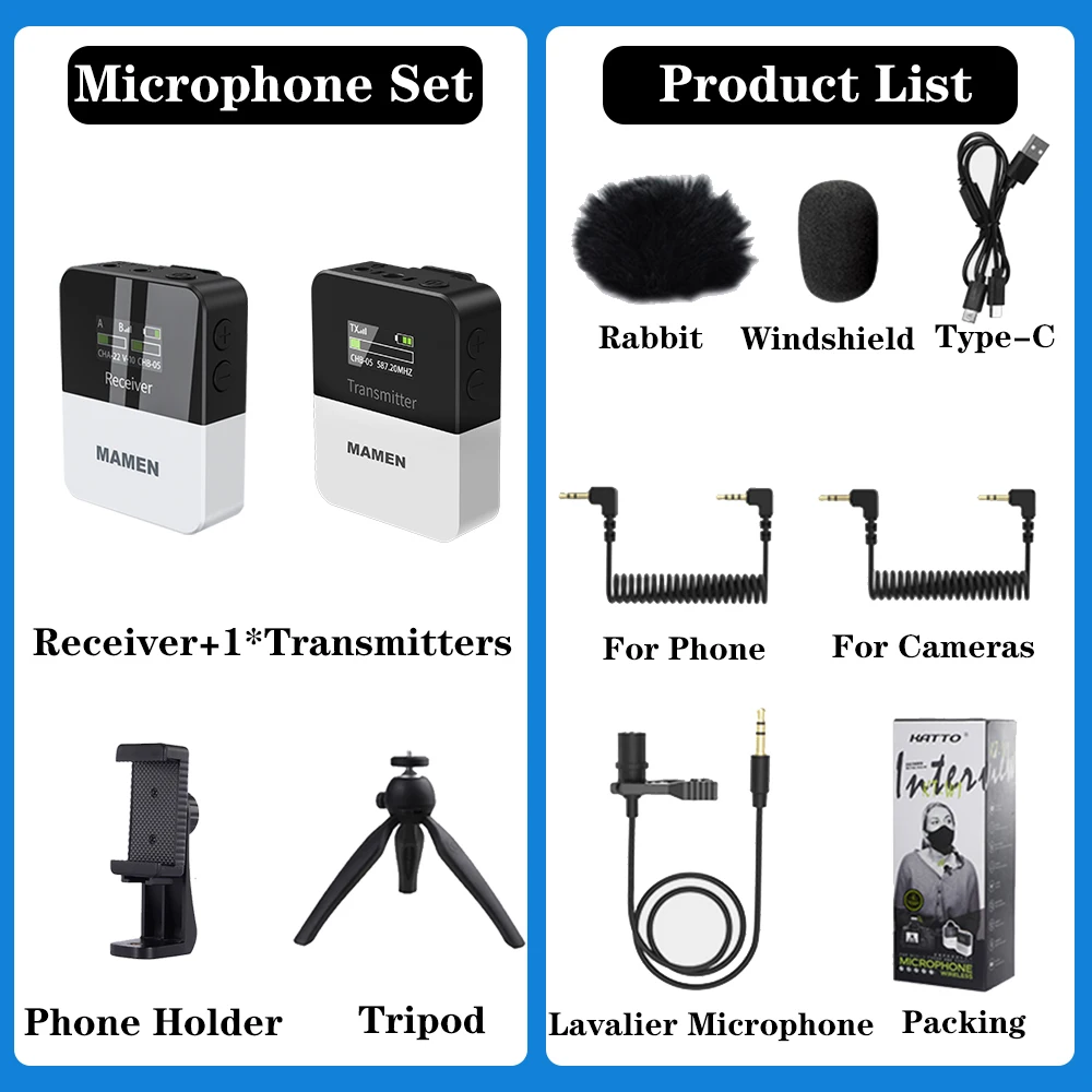 UHF Wireless Lavalier Microphone with 50m Pickup 800mAh Built-in Microphone Smart Noise Reduction Mini Professional Microphone 