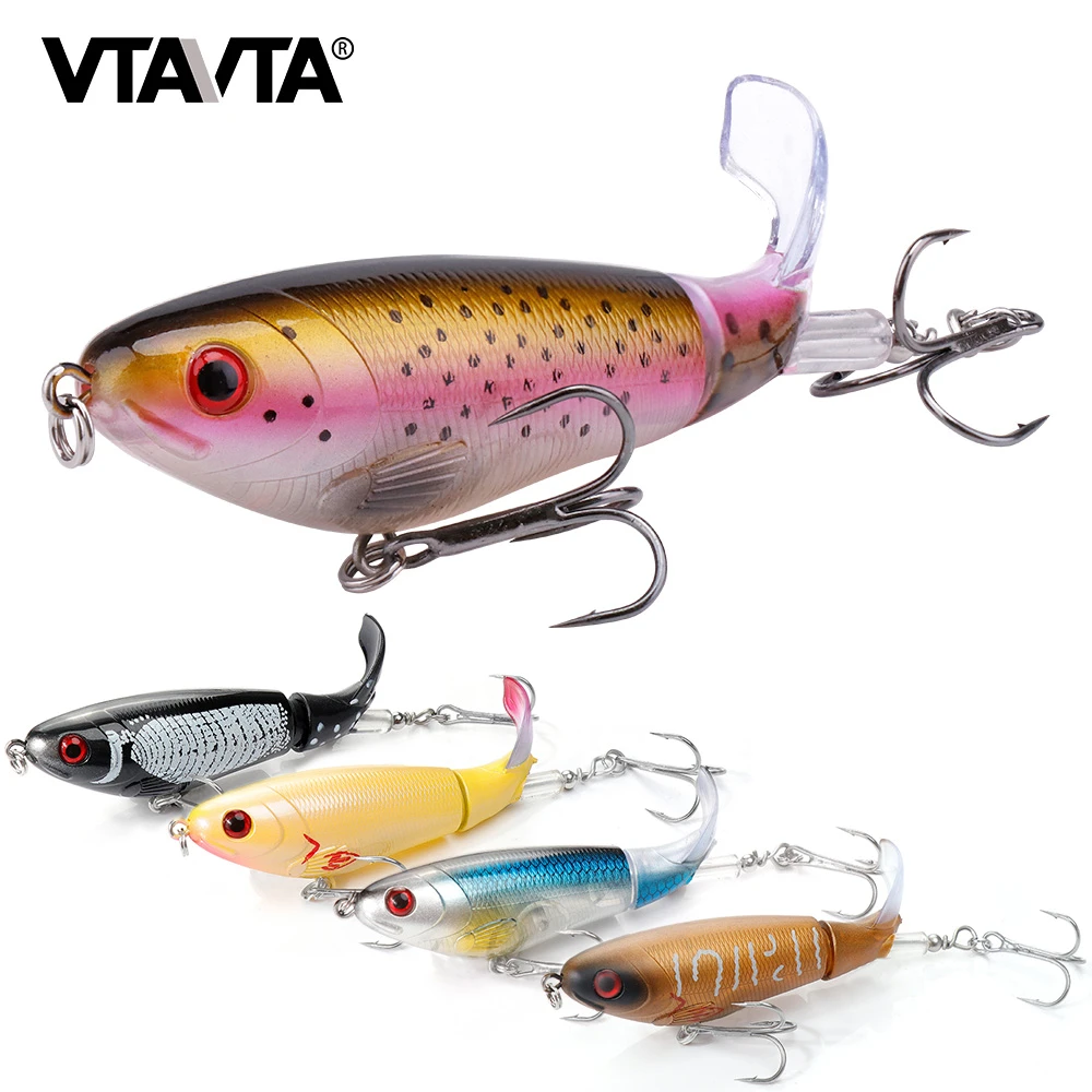 VTAVTA 14g 8cm Whopper Popper Fishing Lures Floating Hard Bait Rotating Tail
