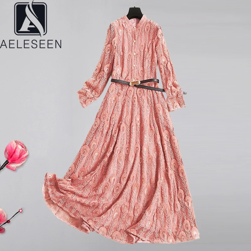 Женское кружевное платье AELESEEN модельное длинное повседневное элегантное
