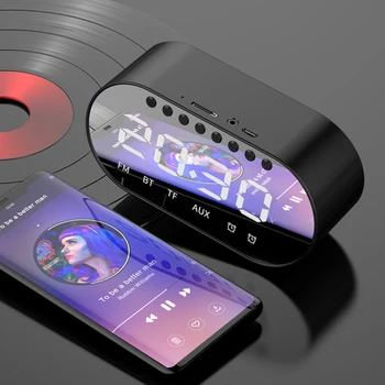 

Multifunctional Bluetooth Speaker Table Clock FM TF AUX LED Mirror Desk Clock Fashion Digital Electronic Table Clocks Home Decor