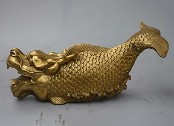 

8" Classic Chinese Folk Feng Shui Brass Sculpture Evil Dragon Fish Beast Statue