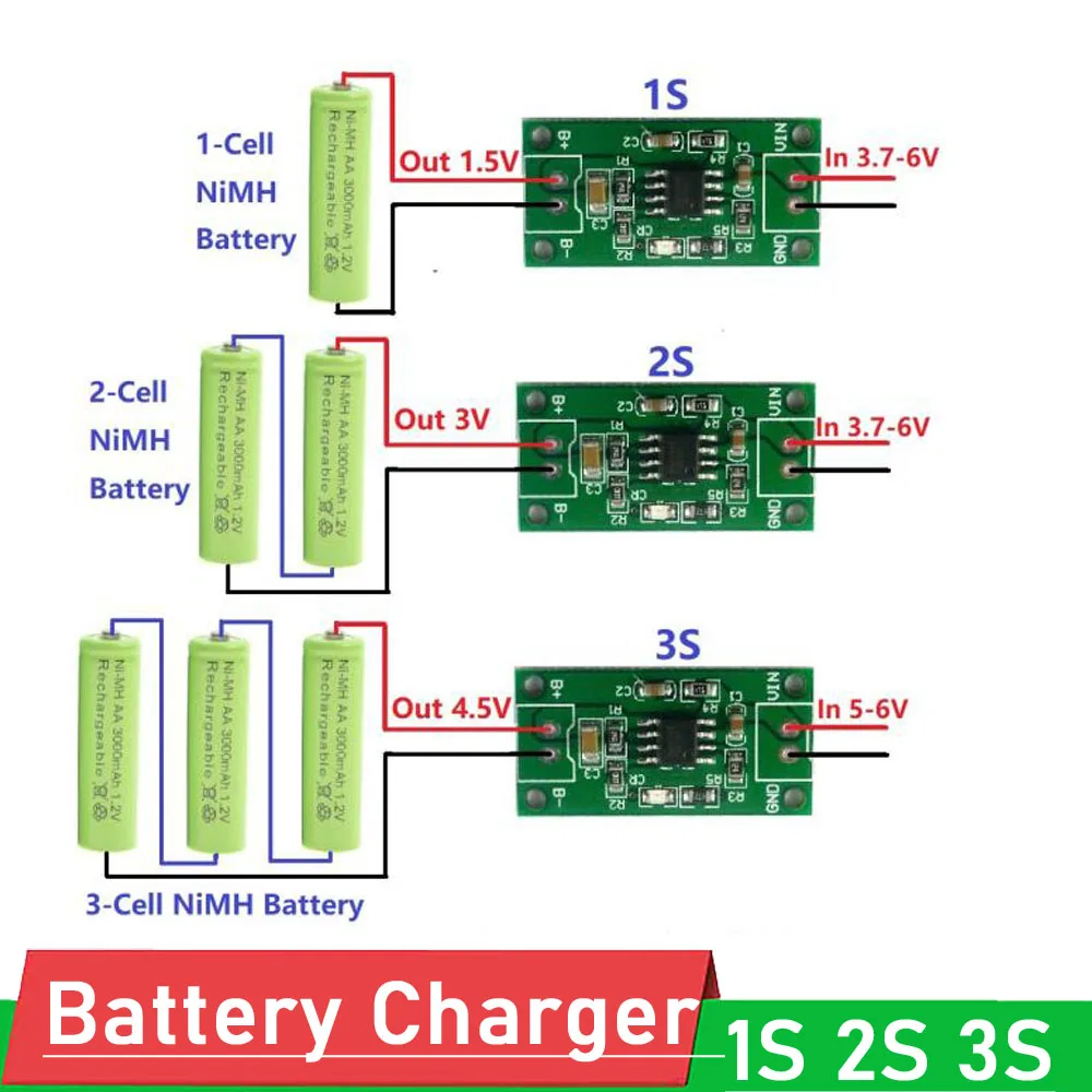 1S 2S 3S CELL 1A NiMH Rechargeable Battery Charger Module Charging voltage 1.5V 3V 4.5V Input 3.7V-6V FOR toys car Solar |