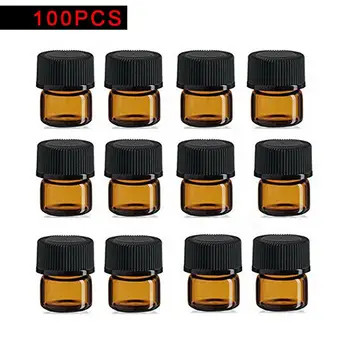 

100pcs 1ML Amber Roll On Roller Bottle for Essential Oils Refillable Perfume Bottle Deodorant Containers with Black lid
