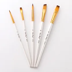 5Pcs/Set Pearl White Rod Combination Nylon Hair Brush Watercolor Gouache Acrylic Oil Brush Set Art Supplies for Painting