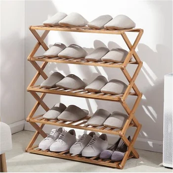

89*70*25cm Folding Shoe rack Five-Layer Bamboo Shoe shelf Shoes Storage holder