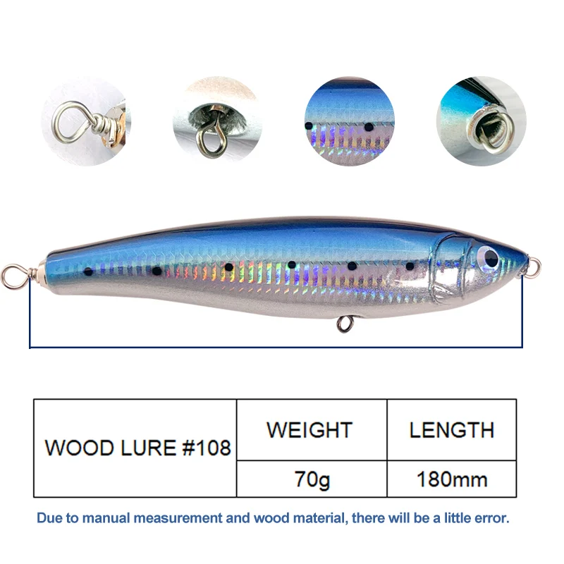 65g90g120g140g Trolling Wood Stickbait Pencil Popper Tuna Boat Fishing Lure Topwater Long Casting Wobbler Carp Artificial Leurre