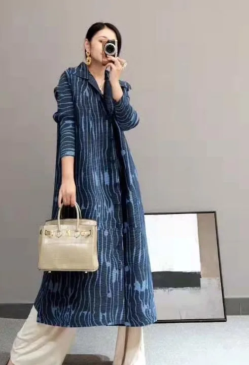 Лидер продаж Miyake fold однобортный плащ с длинными рукавами и принтом свободная Длинная ветровка