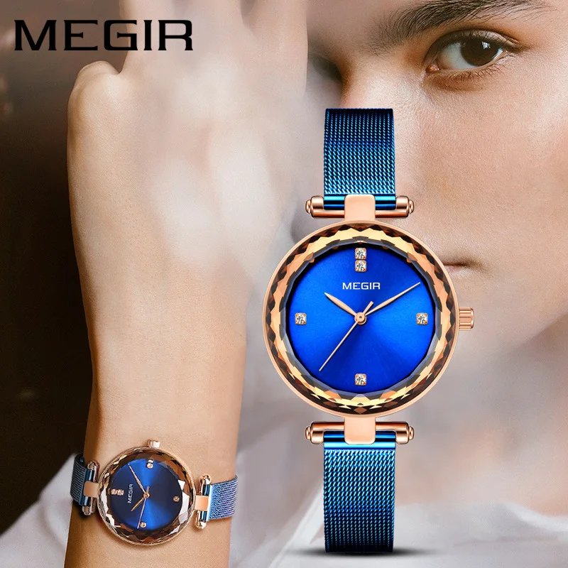 

MEGIR Watch Women luxury Fashion Casual Waterproof Quartz Watches Milanese Mesh Bracelet Ladies Elegant Blue Wrist Watch Gift
