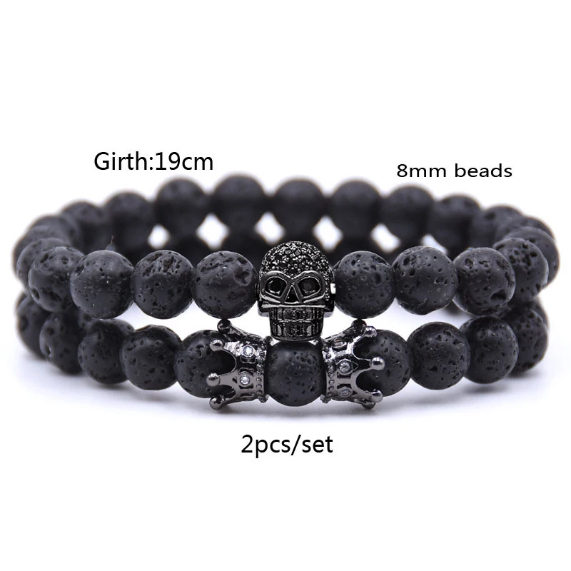 YIZIZAI Skull Crown Couple Bracelet Beads Bracelets For Women Jewelry Men Pulseira Masculina Feminina 2018 Men’s Erkek Bileklik