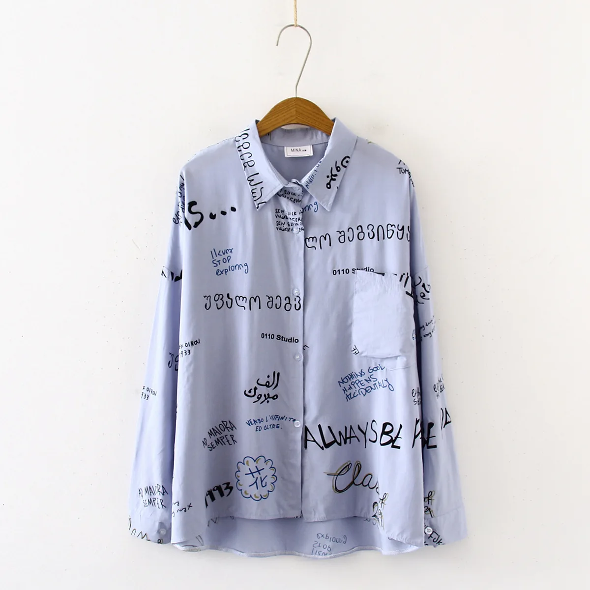 Женская хлопковая блузка с длинным рукавом осенняя Повседневная Свободная