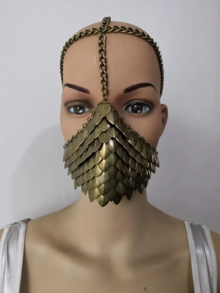 Стиль, женские Серебристые цепочки, слои, рыбья чешуя, украшение для лица, уникальный дизайн, маска для лица, цепочки, ювелирные изделия, 3 цвета, WRHE11 - Окраска металла: Bronze