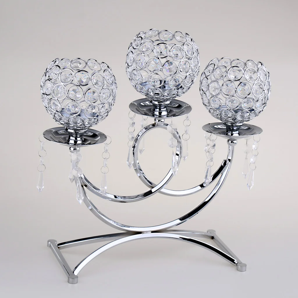 Crystal Metal Votive Candle Holder 3-arms Candle Stick Decor Crafts