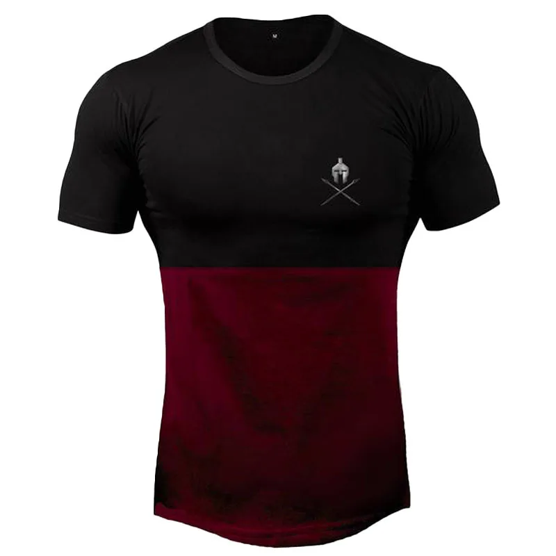 Black Red Новинка, хлопковая футболка для спортзала, Спортивная футболка, Мужская футболка с коротким рукавом для бега, Мужская футболка для тренировок, фитнеса, топ, Спортивная футболка Rashgard - Цвет: Black Red
