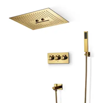 

Bathroom Ti-PVD Golden Shower Sets Massage Shower Heads Rainfall Shower Faucets Systems Hot and Cold Brass Mixer Valves