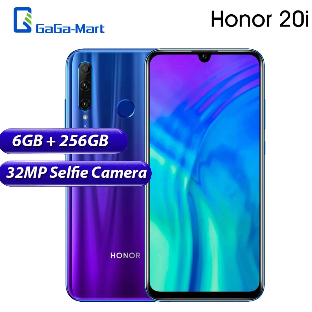 

Honor 20i 4G LTE Mobile Phone 6.21" FHD+ 6GB RAM 64GB ROM 32.0MP Android 9.0 Kirin 710 Face ID Fingerprint Unlocked Smartphone