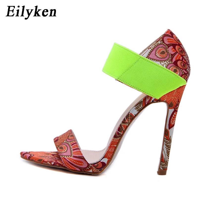 Green Eilyken/ г., женские босоножки на высоком каблуке летние босоножки на шпильках пикантные женские свадебные туфли с открытым носком - Цвет: Green