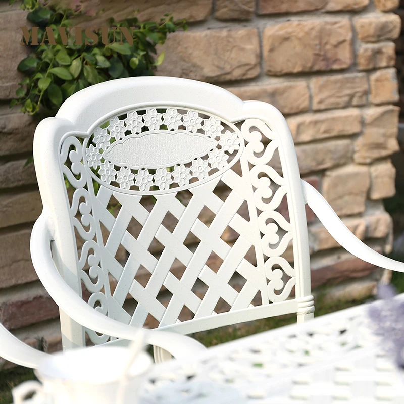 Outdoor Aluminum Tables And Chairs Leisure Dining For Villa Garden Open-Air Balcony White Courtyard Simple Furniture Set