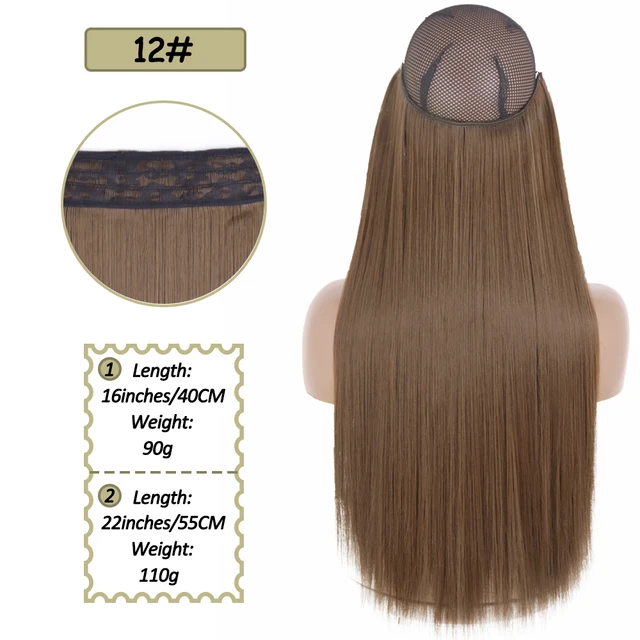 Synthetic No Clip Halo Hidden Hair Extension Ombre Artificial Natural Fake False Long Short Straight Hairpiece Blonde For Women 12