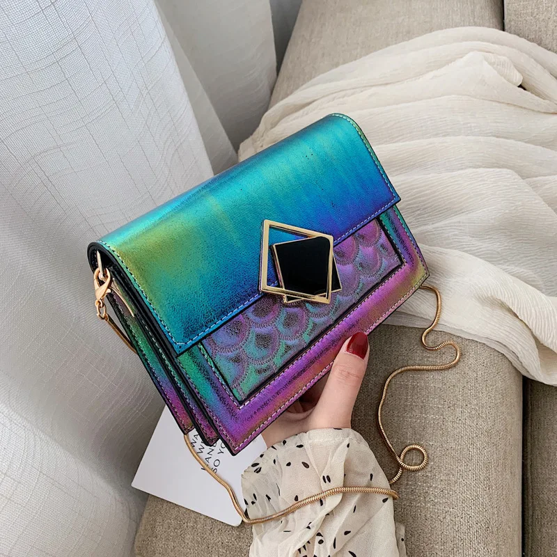 

2019 new laser bright car sewing square lock chain one shoulder bag oblique bag fashion leisure women's fashion bag
