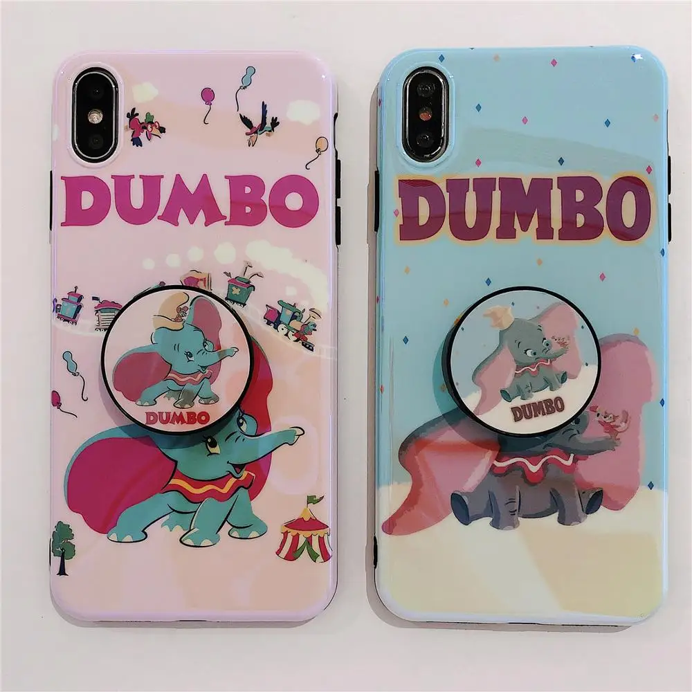 

Fly Elephant Blue Light Cute Cartoon Doll Bracket Holder Soft Phone Cases For iPhone X XR XS 11 Pro Max 8 7 6 6s Plus Back Cover