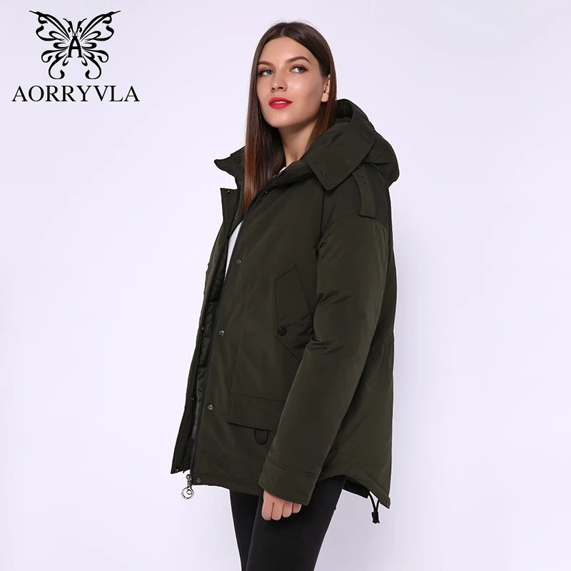 AORRYVLA, зимний пуховик для женщин, парка с капюшоном, короткая, толстая, теплая, био-Пух, мини Parker, пальто, женская модная куртка