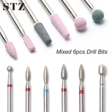 STZ 6 шт. набор сверл для ногтей, керамические фрезы для маникюра, алмазное сверло для кутикулы, педикюра, пилочки для ногтей, щетка JG/MS