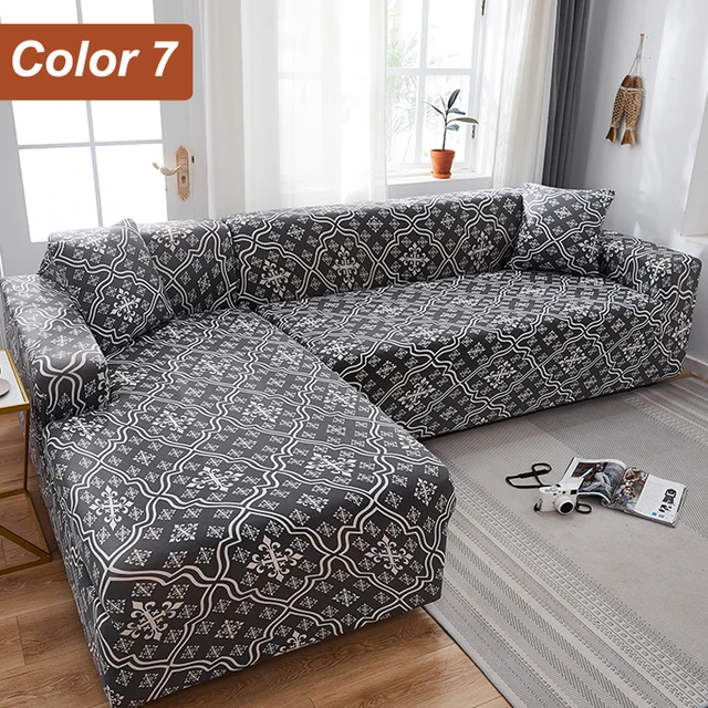 L-Shaped Sofa Cover Corner Sofa Slipcovers Elastic Chaise Cover 1/2/3/4 Seater Stretch Sectional Couch Armchair Cover Protector Color 7