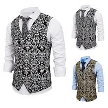 PUIMENTIUA 2019 Male Slim Fit Single Breated Wedding Sleeveless Gold Steampunk Vests For Men Single Buttons Waistcoat