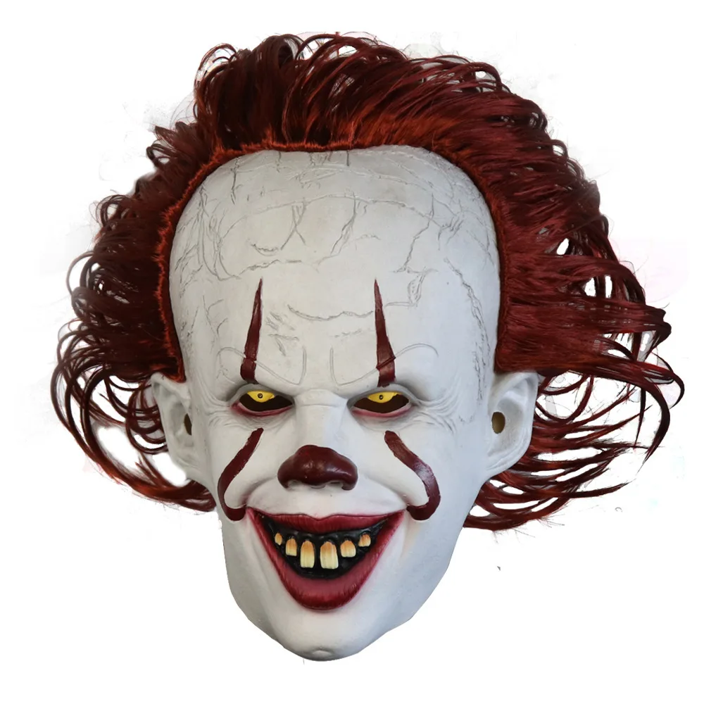 Adult Clown Pennywise Latex Mask Stephen King It Chapter Two 2 Horror Cosplay Joker Masks Helmet Halloween Party Prop C42805AD