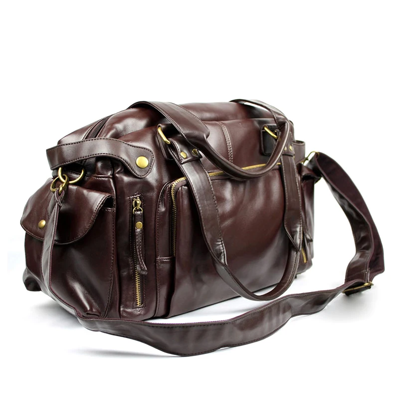 Men Travel Bags PU Leather Handbags Casual Vintage Shoulder Bag Laptop Bags Black Brown Luggage Hand Bag XA226M