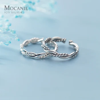 

Mocanie Genuine 925 Sterling Silver Retro Cross Twist Open Adjustable Finger Ring for Women Simple Ring Fine Jewelry Party Gift