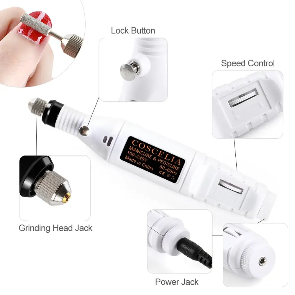  1set Power Professional Electric Manicure Machine Nail Pen Shape Pedicure File Polish Tool Feet Car