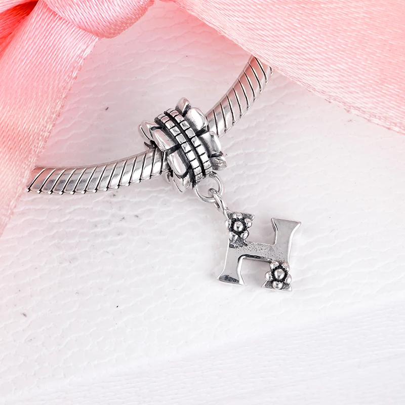 

Fits for Europe Beads Bracelets Letter H Charms 100% 925 Sterling-Silver-Jewelry Free Shipping